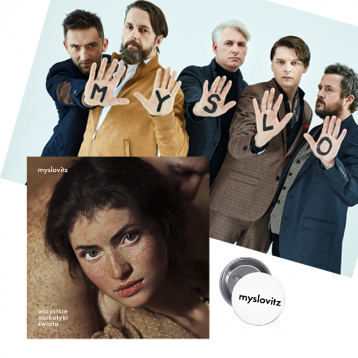 Myslovitz - Album “Wszystkie narkotyki świata” [CD] z autografami + poster z autografami + przypinka