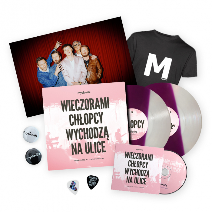 Myslovitz - ZESTAW: Album "Wieczorami chłopcy wychodzą na ulice. 25 lat Miłości w czasach popkultury" z autografami [CD+2LP+plakat+kostki do gitary+przypinki+t-shirt]